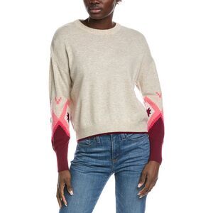 Brodie Cashmere Womens  Fairisle Sleeve Wool & Cashmere-Blend Sweater, Beige